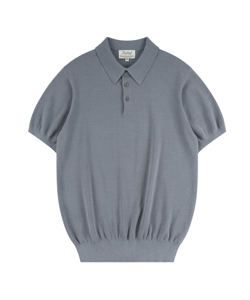 BELLIEF Essential Hard Twist Cotton Short Sleeve Polo Knit (Ice Blue)