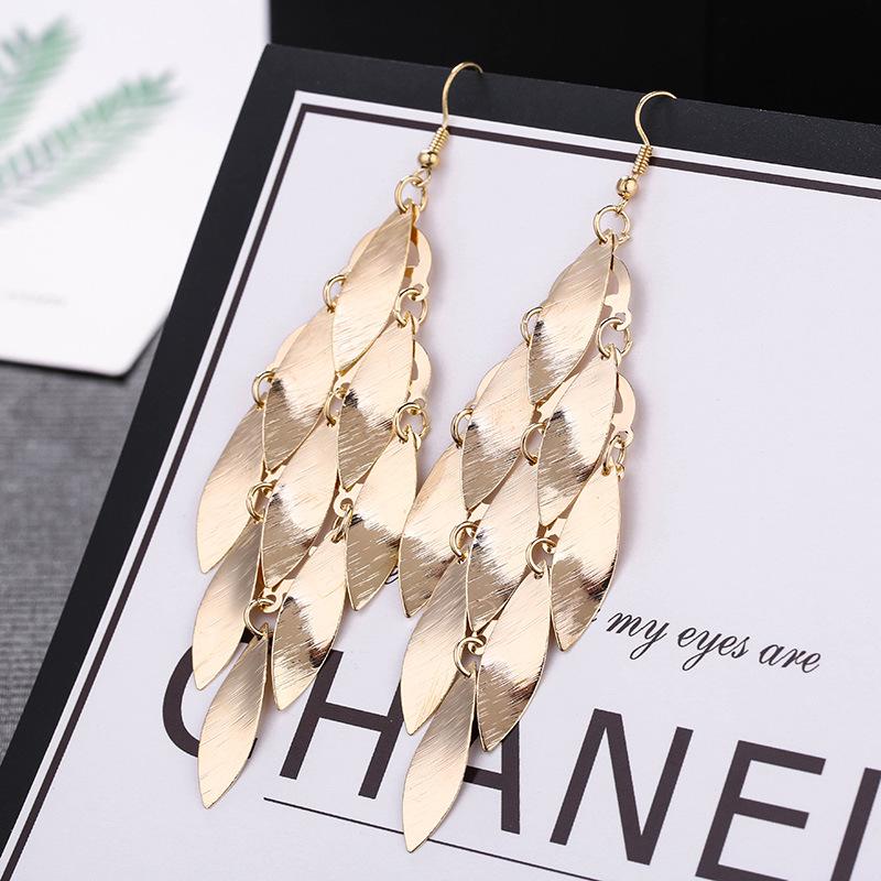 [Fashion Trendy Metal Fringe Long Drop Earrings Exaggerated Elegant Ear Hooks Earrings]