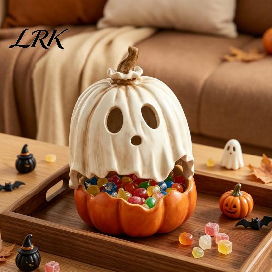 Indoor Fall Decorations Halloween Light Up Ghost Pumpkin Decoration, Vintage Detachable Lamp with Unique Gift Ideas LED Candle for Kitchen Tabletop
