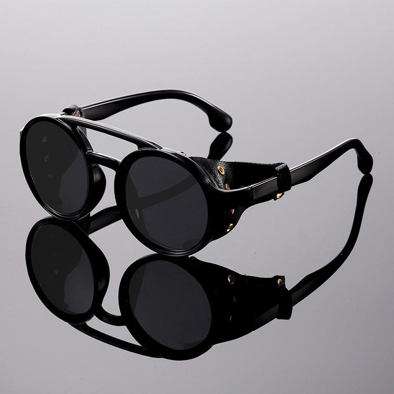Unisex Okulary Przeciwsłoneczne Vintage Steampunk Męskie Projektanckie Projektanckie Retro Okrągłe Skórzane Okulary Przeciwsłoneczne Steam Punk Gogle Outdoorowe Uv400