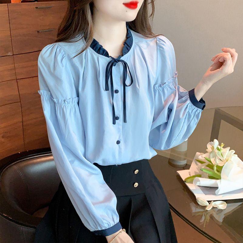 

Мягкая женская блузка в корейском стиле с нежным дизайном, идеально подходящая для любого случая XL синий