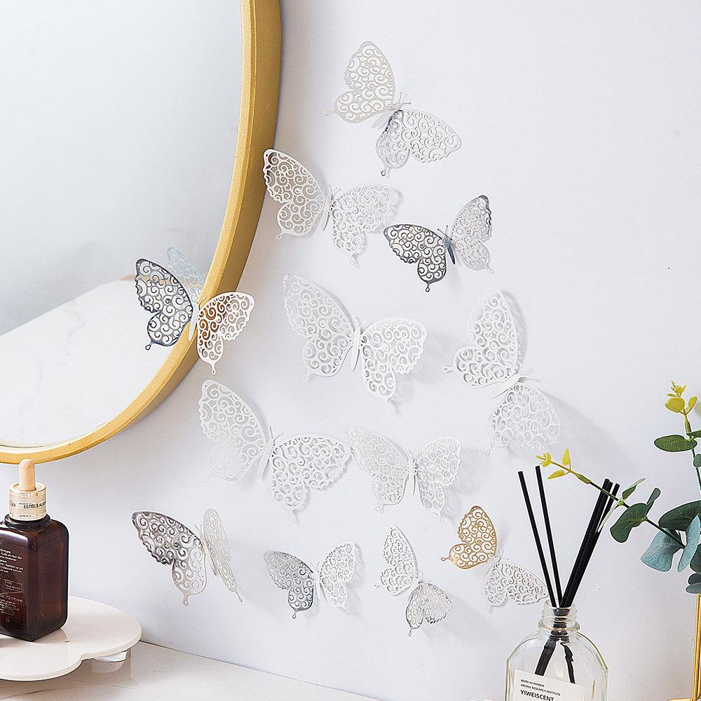 12Pcs/set 3D Hollow Butterfly Wall Sticker for Home Decoration DIY Wall Stickers Modern Wall Art Living Room Decoration