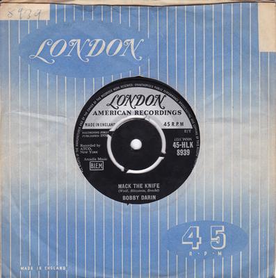 Disco de 7 polegadas BOBBY DARIN - Mack The Knife 45HLK8939 London Records, 1959 Reino Unido Rock Usado