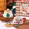 Snowman Ceramic Mugs Xmas Tree Spattered Coffee Cups New Cup Spoon Kit  Holiday Season
