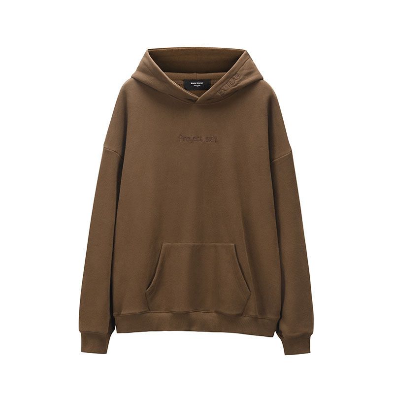 Black of Exit National Trend Basic Embroidered Loose Hooded Sweatshirt for Men and Women High Street Design Fleece Hoodie