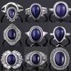 S925 Silver Ring for Women Oval Round Dropwater Natural Blue Sandstone Ring Gift Sun Shaped Retro Luxury Fine Jewelry