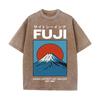 2026 Vintage Washed Black Fuji Mountain Graphic T Shirt Japanese Retro Sunrise Landscape Print Oversized Casual Short Sleeve Tee