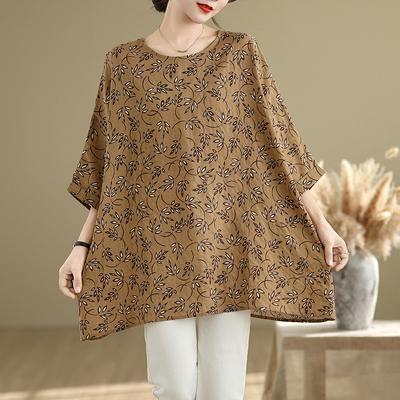 Sommer Neues Lockeres Bedrucktes Rundhals Siebenviertelärmel T-Shirt für Damenoberteil