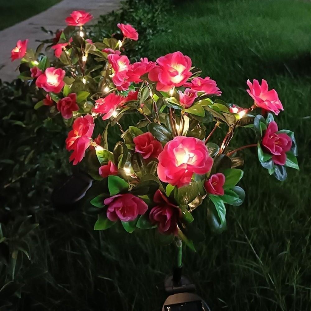 Red Azalea Flower Solar Powered Flower Stake Lights Pathway Decor Outdoor Pathway Lights