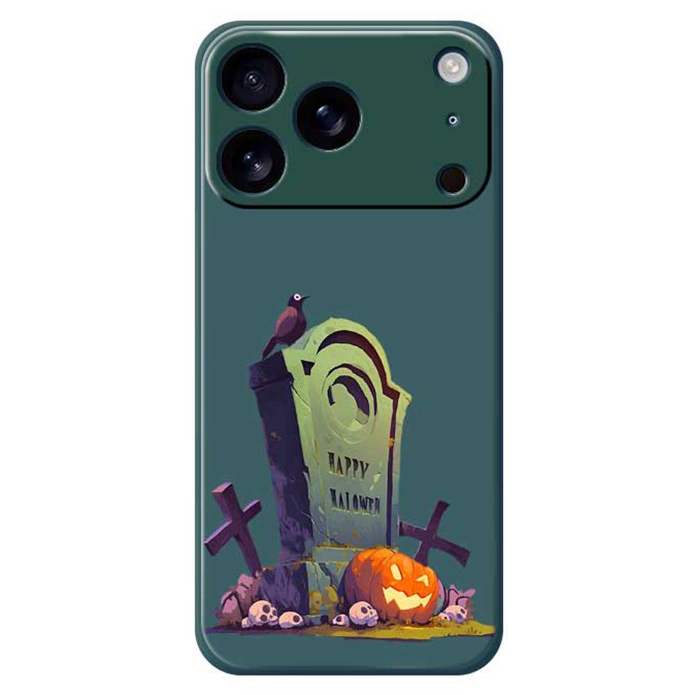

For iPhone 17 Pro Max Case Halloween Tombstone Pattern Printing Straight Edge TPU Phone Back Cover Green