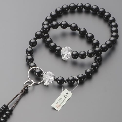 Buddhist Altar Shop Takita Shoten Buddhist Prayer Beads, Jodo Sect, Formal Prayer Beads for Men, Black Onyx with Dragon Carvings and Genuine Crystal,