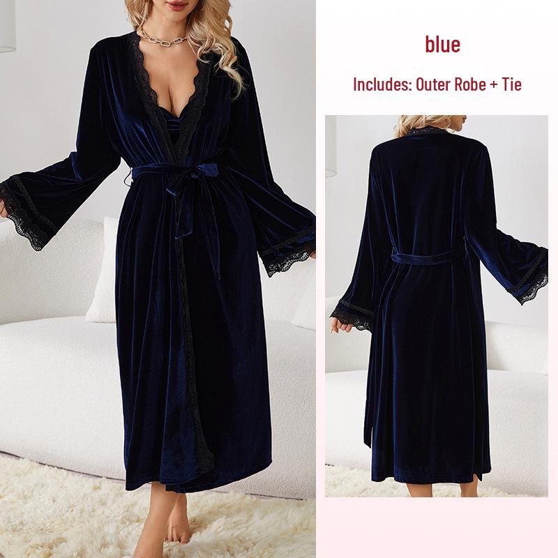 Fiyun Elegant Velvet Nightgown with Sexy Slit and Backless Design - European & American Style Home Set 651