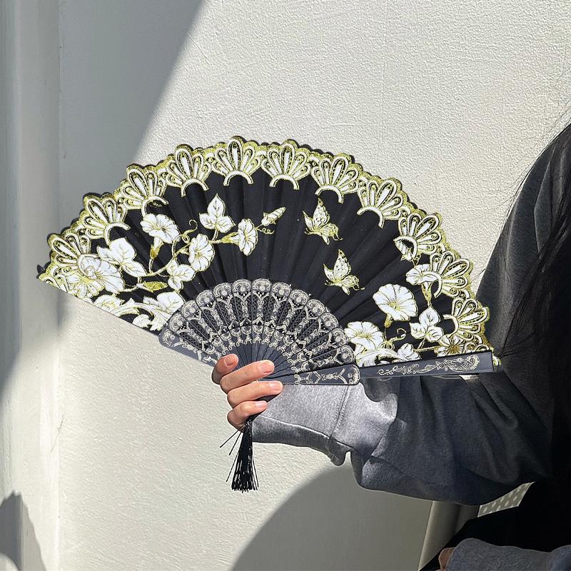 Classical Silk Folding Fan Chinese Style Dancing Foldable Feather Fan Portable Crafts Gift Creative Wedding Party Photo Props