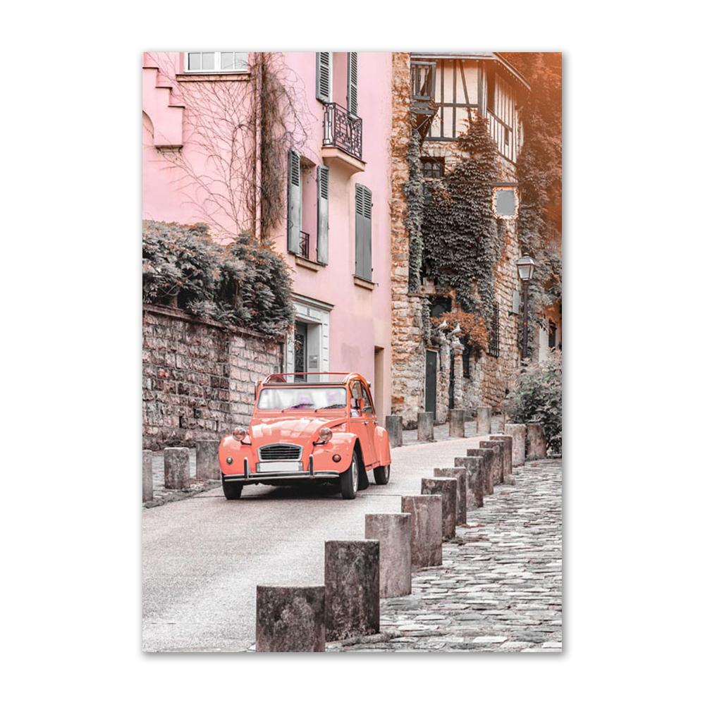 Rosa Blume Leinwand Malerei Wand Poster Und Drucke Retro Auto Fahrrad Paris Tower View Wand Kunst Bilder Für Wohnzimmer decor