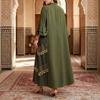 Women Plus Size Printed Ethnic Tassel Bell Sleeve Loose Olive Green Long Dress