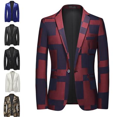 Men Spring  Business Social Suit Jacket  Men's Single Breasted Thin Male Jacquard Blazers Coats
