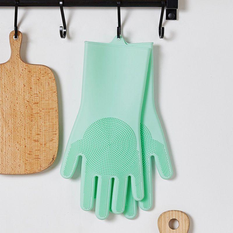Silicone Dishwashing Gloves Wash Cleaning Gloves With Sponge Scrubbers For Washing Kitchen, Bathroom, Car & More