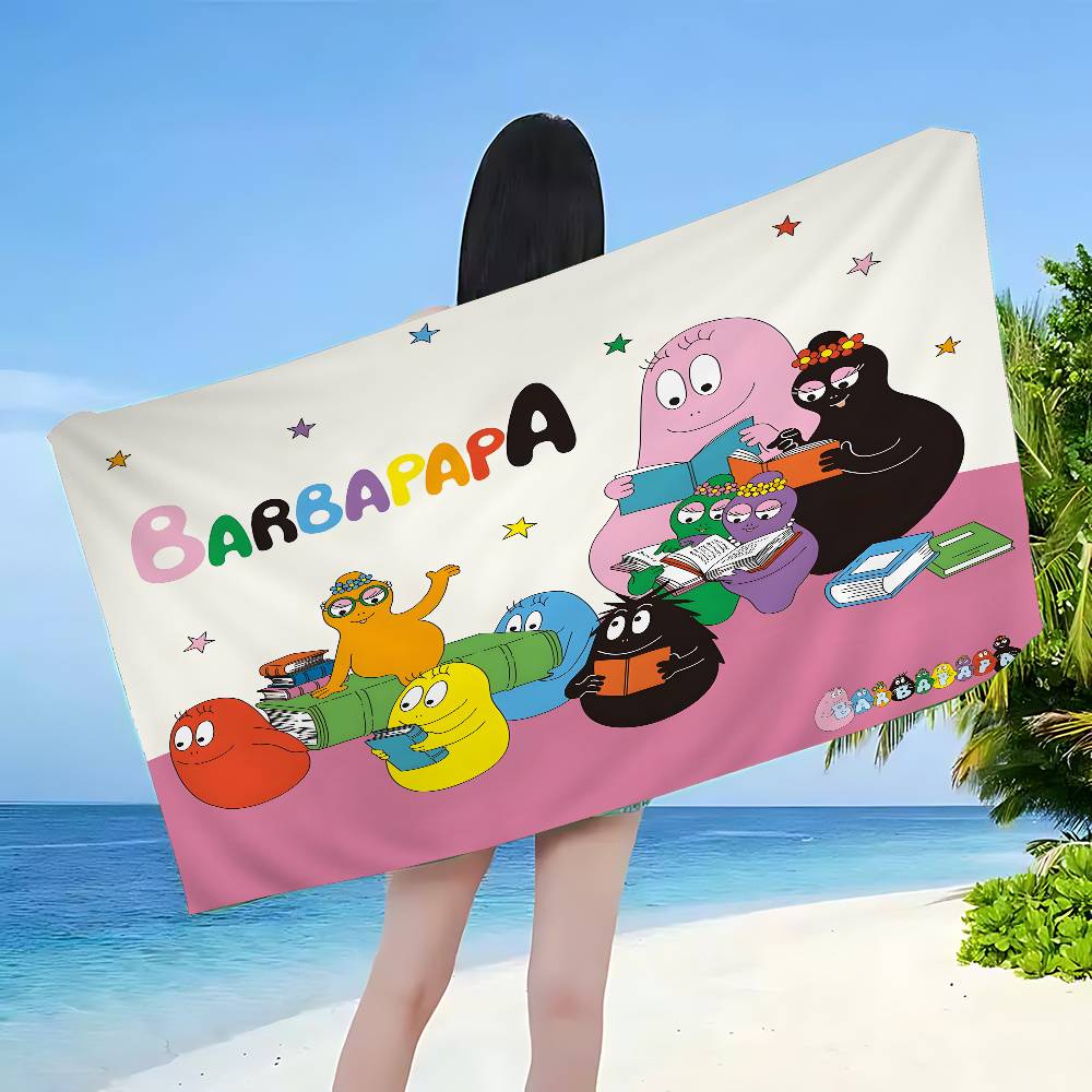 Cute Cartoon Les Barbapapa Microfiber Printed Beach Towel Mountain Climbing Yoga Beach Swimming Running Absorbent Soft Towel