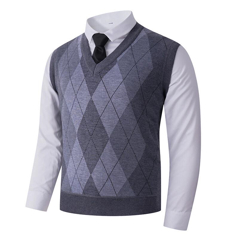 Men's V-Neck Knit Vest - Autumn/Winter Style, Sleeveless Casual Pullover for Middle-Aged and Young Adults