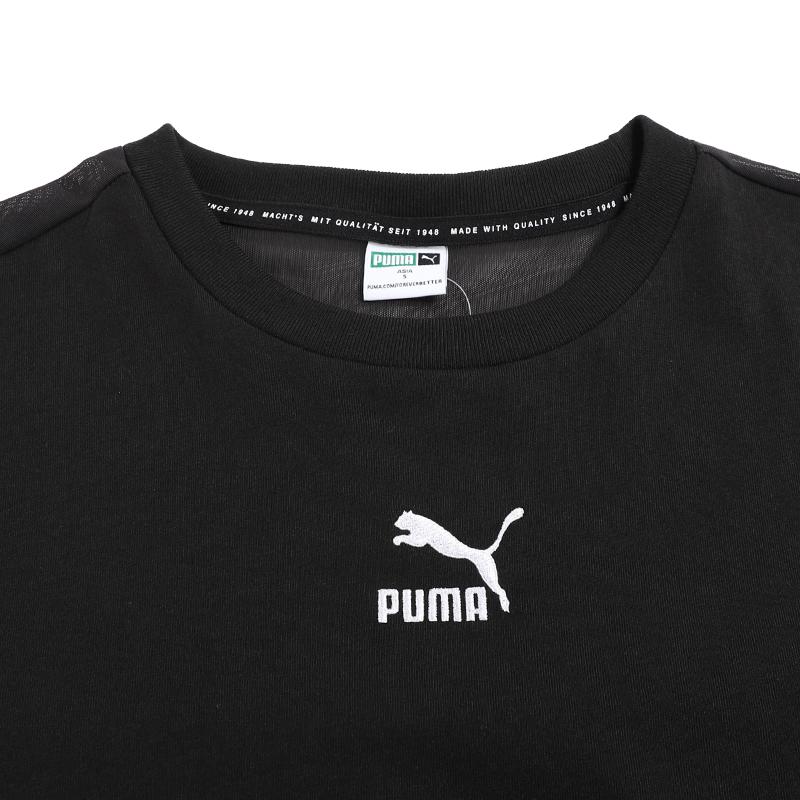 Puma Logo Embroidered Drawstring Casual Sport Moisture-Wicking Round Neck Short Sleeve Dress Women Dress Black 532632-01
