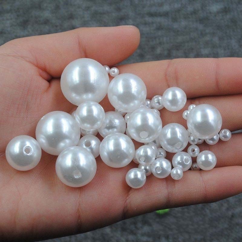 3mm-20mm Straight with Hole Imitation Pearl Bead Loose Acrylic Round Beads for DIY Craft Jewelry Making Supplies Accessories