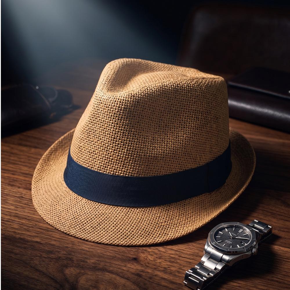 British Retro Gentleman's Hat Men's Jazz Hat Large Head Circumference Large Size Sun Protection Panama Top Hat Straw Hat