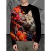 T-shirt à manches longues chat mignon imprimé 3D printemps et automne pour hommes vêtements décontractés motif animal haut t-shirts streetwear