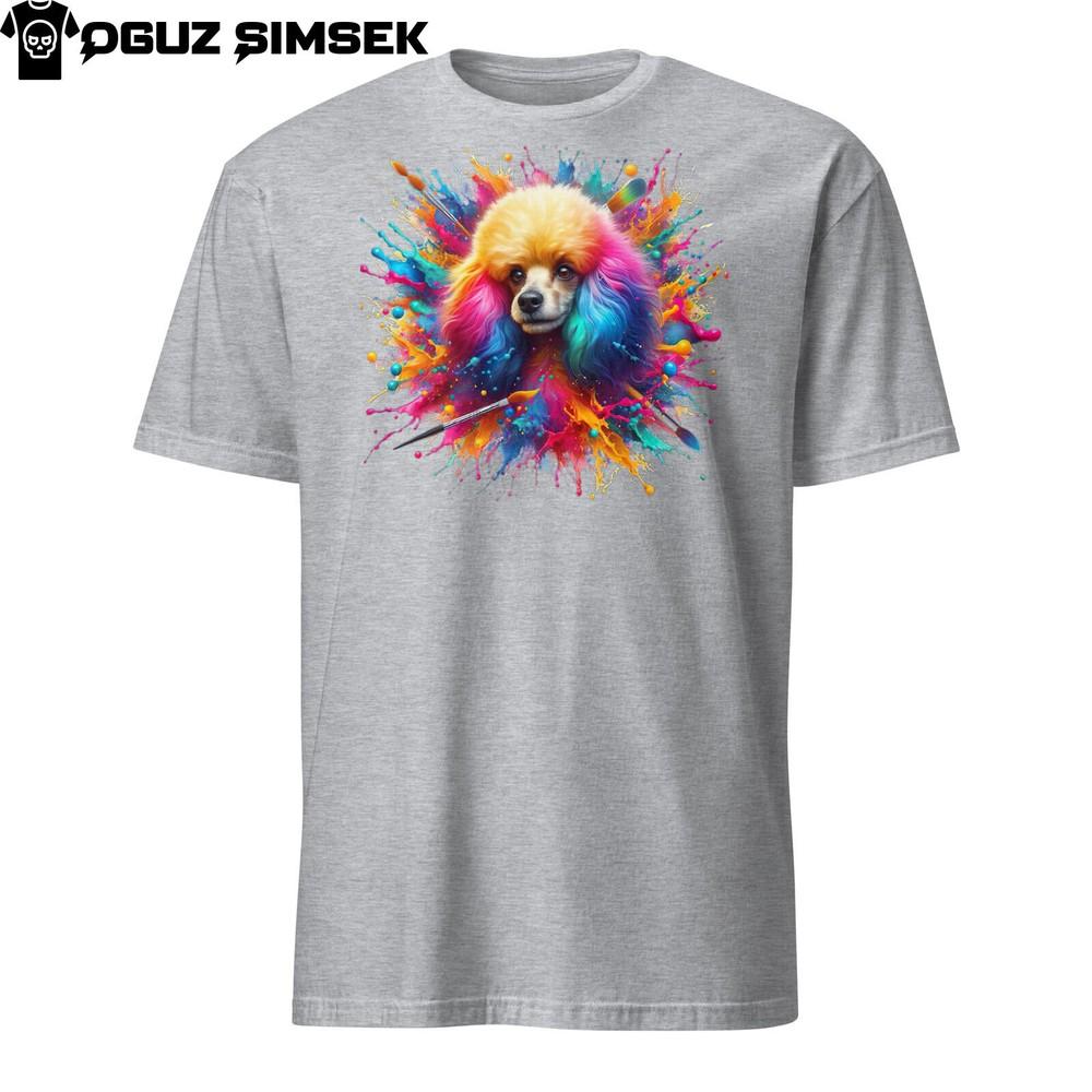 

Colorful Poodle Unisex T-Shirt Vibrant Dog Design with Paint Splashes Sizes S-3X L