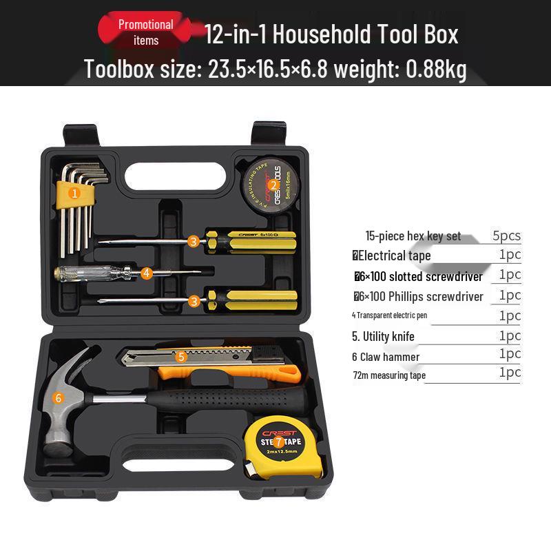 Zestaw narzędzi Rede Home: Rodzinny Zestaw Naprawczy ze Śrubokrętami, Młotkiem, Kluczami i Elementami Złącznymi.