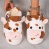 Fashion Unisex Cartoon Cow Warm Plush Slippers 2025 New Couple Indoor Non-slip House Slippers Men Women Home Cotton Shoes Slides Women