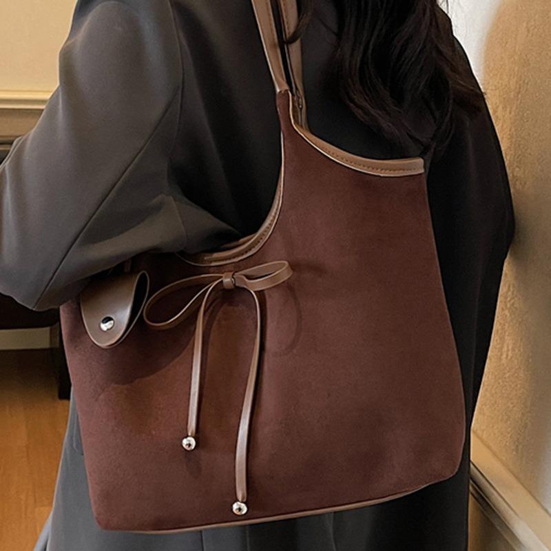 Large capacity retro matte simple tote bag women's autumn new bow underarm shoulder big bag