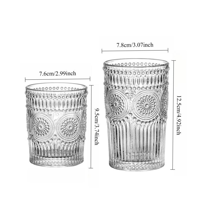 300ml/350ml European Style Drinking Cup Sunflower Relief Wine Glass Transparent Water Cup Whiskey Glass Bar Juice Beverage Cups