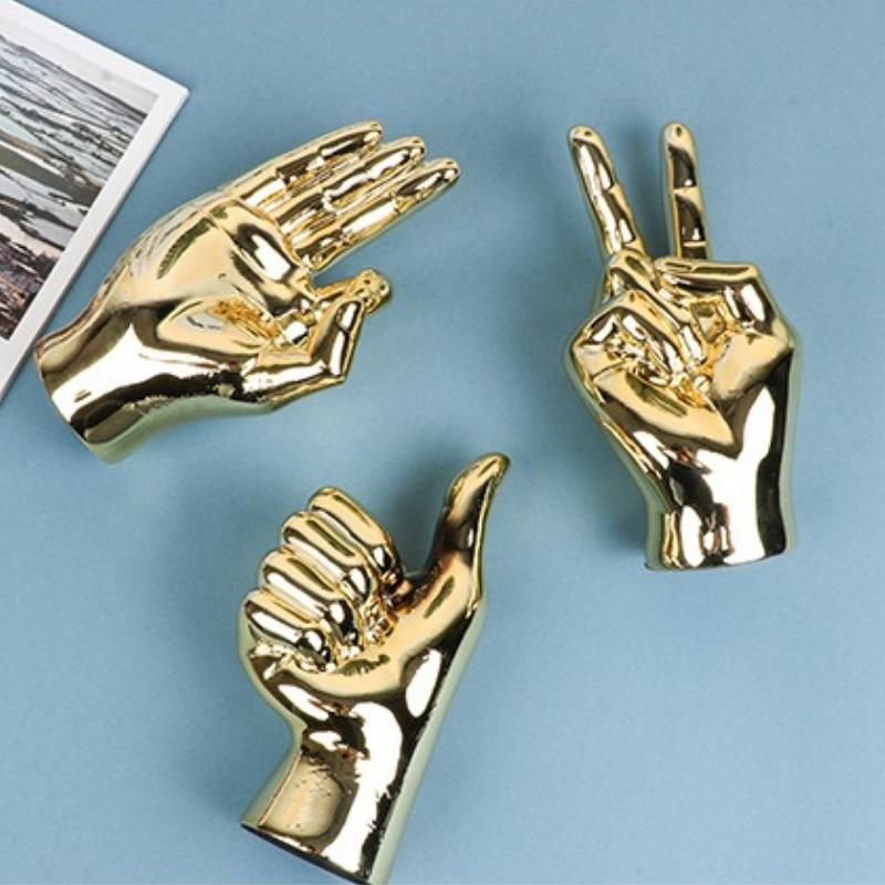 Personalisierte Geste Figur Galvanisierte Harz Hand Finger Licht Luxus Heimdeko Skulptur Moderne Kunst Wohnzimmer Ornament