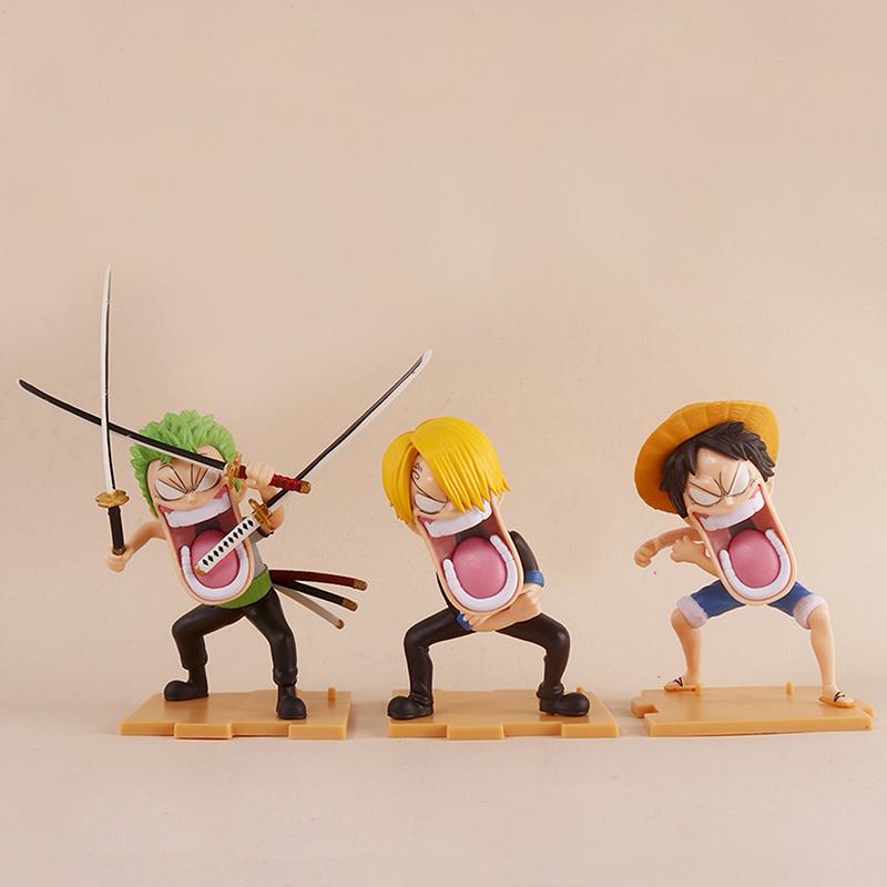 One Piece Hunger Trio Luffy Zoro Funny Sanji Nika Action Figure Doll Model Q Version Mini Anime Action Figure Car Ornaments