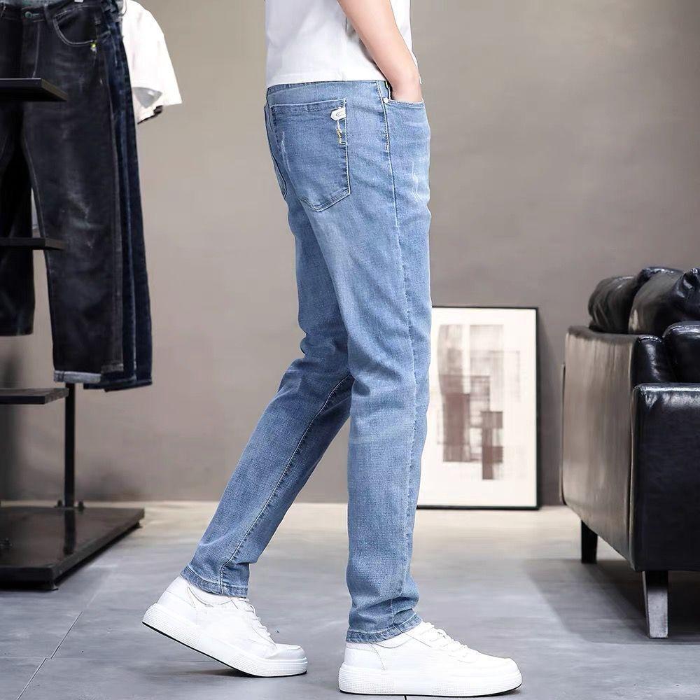 Large Size 2026 Jeans Men's Slim Straight Korean Style Trendy Stretch Light Color Casual Pants Summer Thin Style