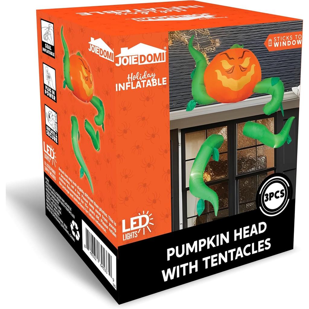 JOYFY 3 Pcs Halloween Inflatables Pumpkin Head with Tentacles Window Decoration Blow Up for Halloween Inflatable Pumpkin Head