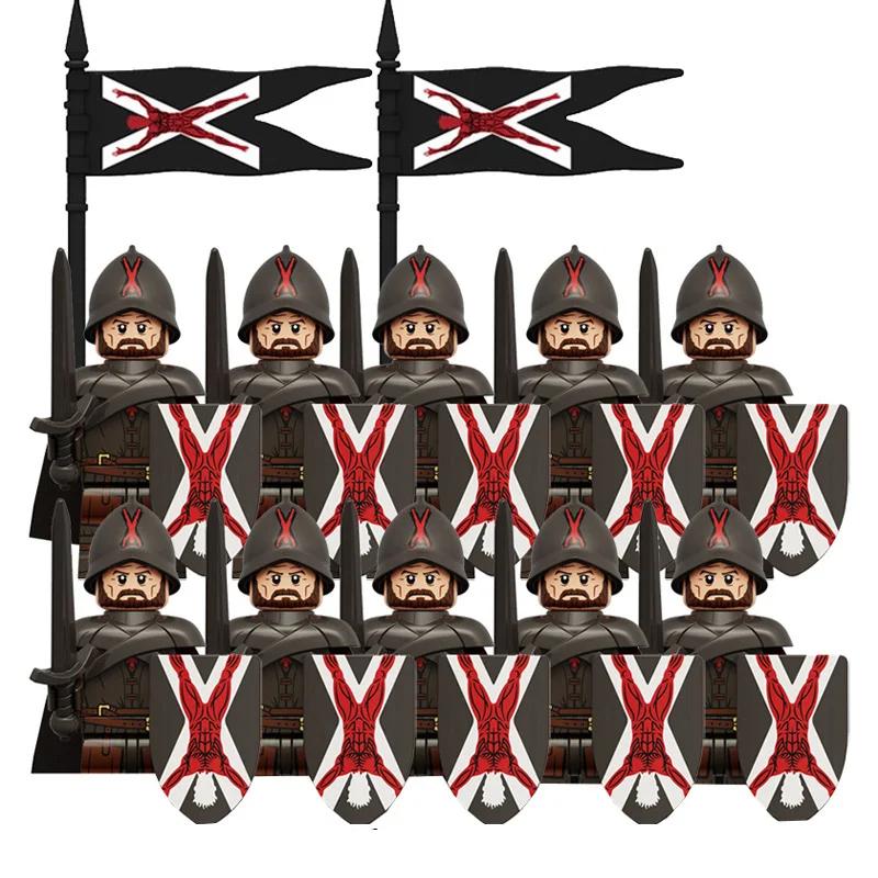 Medieval Knight Armored Troops Ancient Army Soldiers Mini Weapon Equipment Flag Model Building Blocks Kids Toys Birthday Gifts