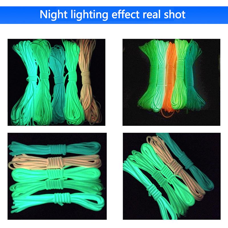 Glow In The Dark Paracord 9 Strand Nylon Camping Rope Fluorescent Survival Paracord Heavy Duty Tent Guy Rope 20m