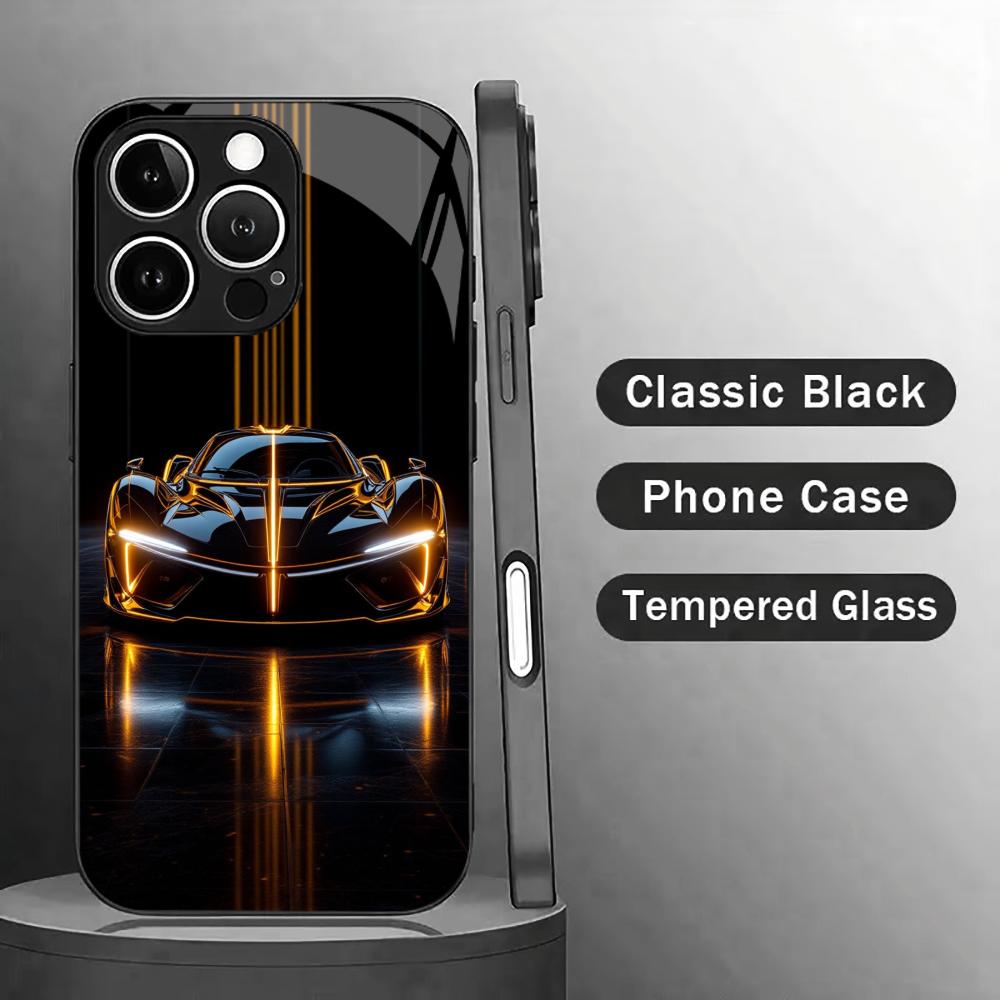 Edgy Neon Sports Car Graphic Glass phone case mobile phones for iphone 17 pro max cover for iPhone 17 16 15 14 13 12 pm Pro Plus