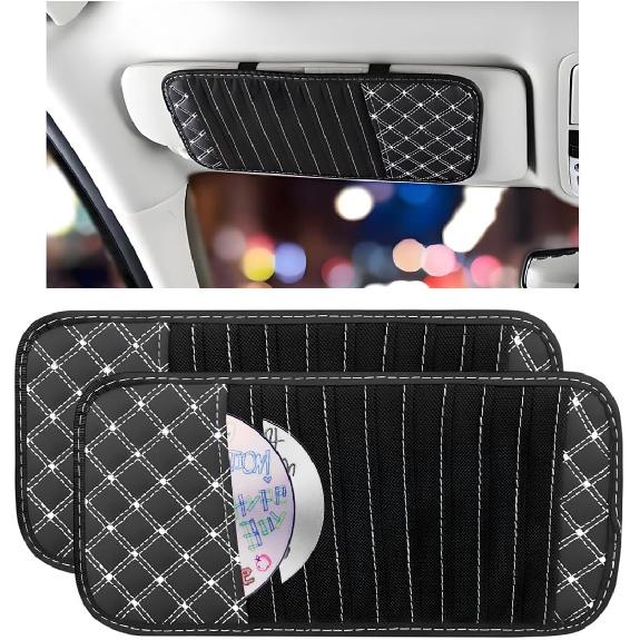 2PCS Car CD Visor Storage Cases, Sun Visor Organizer Disc Holder with 10 DVD Storage Sleeves, Vehicle Sunshade Anti-Scratch Leather CD Case Wallet