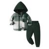 Children's Single-breasted Hooded Long-sleeved Plaid Top and Casual Pants Two-piece Set Spring