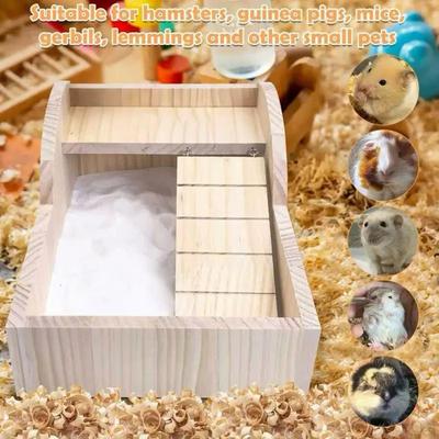Hamster Sand Box Wooden With Ladder Hamster Sand Bathtub For Enrichment Pet-Care Comfort Home Cage Lifestyle Wellness Hygiene
