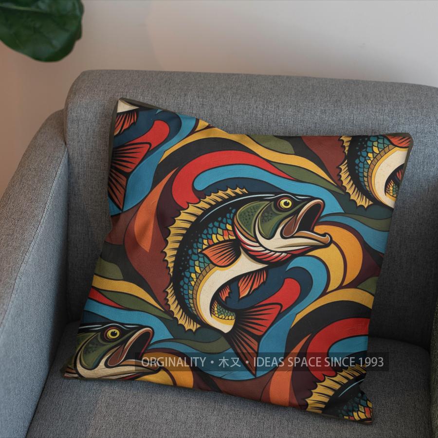 2D Buntes Fischmuster Kissenbezug Muster Kissenbezug Geeignet für Sofa Schlafzimmer Auto Kissenbezug