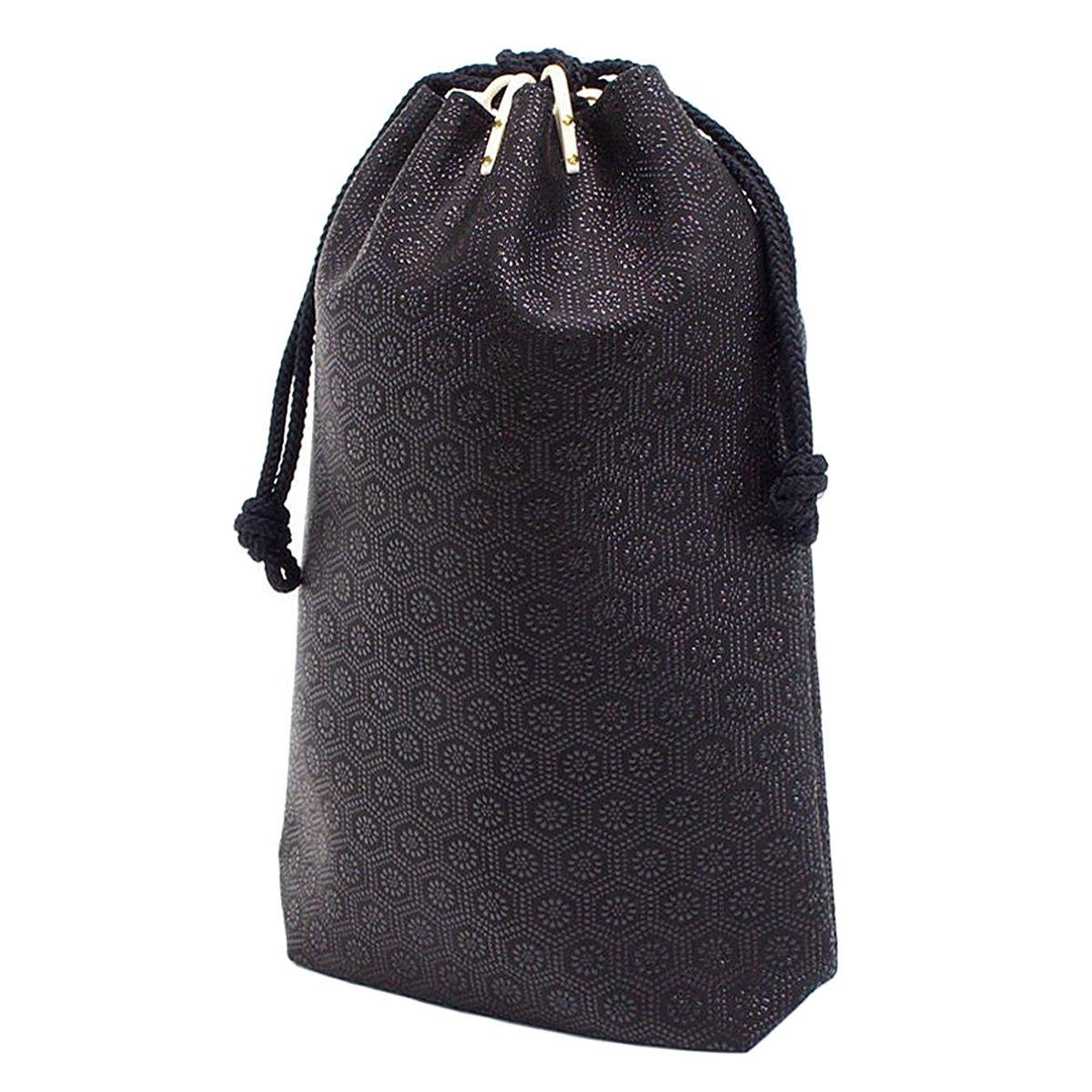 

drawstring with pure silk black background x black tortoiseshell pattern [Indenya] Inden, cut-out bag, bag, gusset, string, deerskin, lacquer, чорний