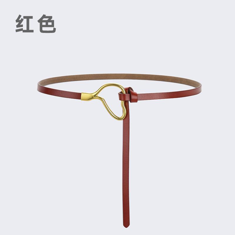 Women'S Leather Belt Knotted Decoration With Dress Shirt Simple Pure Cowhide Thin Belt Trendy
