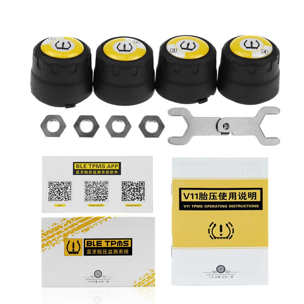 Bluetooth 5.0 TPMS Car Tire Pressure Monitor System With 4 Sensors For iOS Android Mobile Phone APP Monitoring Alarm 4.0