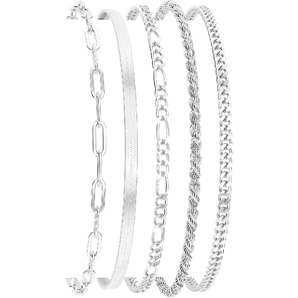 Gold Bracelets Sets for Women Waterproof | Non Tarnish Gold Plated Cuban Paperclip Link Chain Stackable, Trendy Jewelry Accessories Gifts for Women