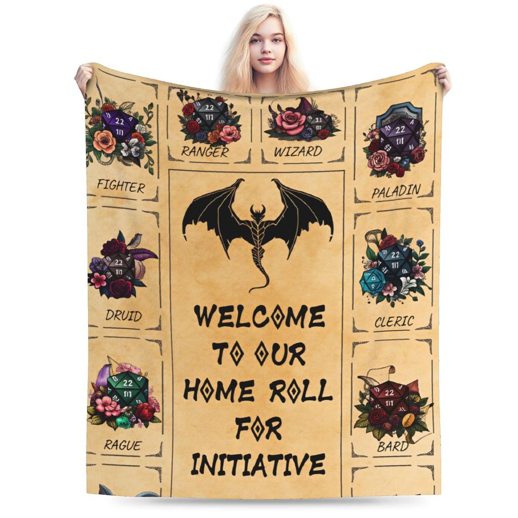 DND D&D Dragon Retro Plush Blanket Child  Flannel Throw Blanket For Outdoor Super Soft Custom DIY Quality Bedspread Gift