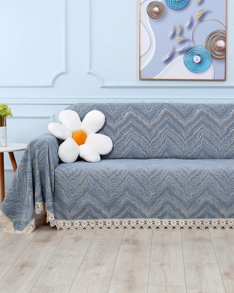 Luxury Sofa Cover for Living Room, Chenille Fabric, Geometric Pattern, Towel with Lace Hemline, Dustproof, Antiscratch Slipcover