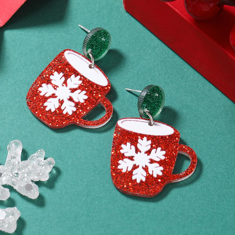 European and American Christmas Cartoon Snowman Tree Boots and Snowflake Acrylic Earrings Ornament